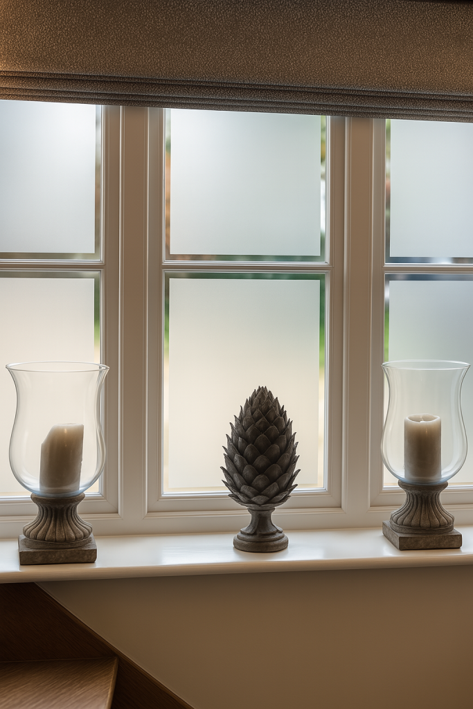 Frosted window film on home window in Ashford, adding privacy while letting in light. frosted-window-film-Ashford